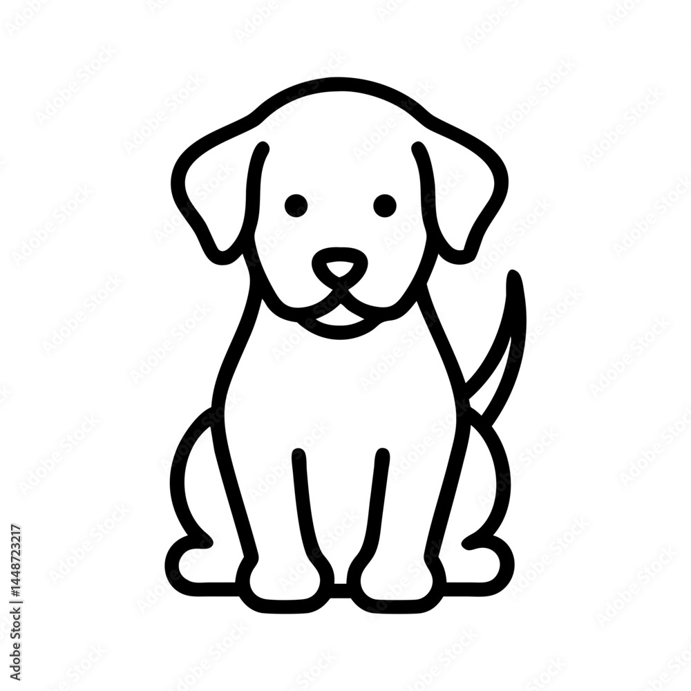 Fototapeta premium Cute puppy sitting illustration, cheerful expression on white background, copy space