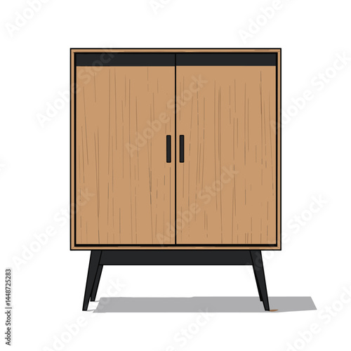 vector wooden cabinet on white background .Generative AI