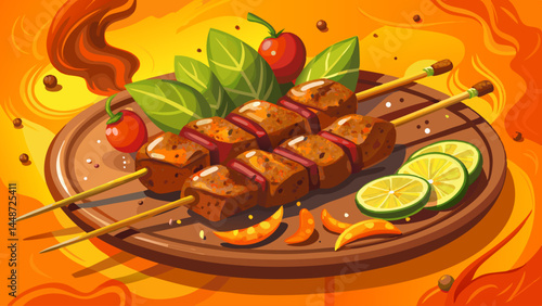 Juicy beef skewers grilled to smoky perfection.
Dusted generously with a bold peanut spice mix.
A taste of Nigeria’s beloved street food, Suya.
Perfect for vibrant food vector scenes.

