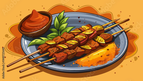 Juicy beef skewers grilled to smoky perfection.
Dusted generously with a bold peanut spice mix.
A taste of Nigeria’s beloved street food, Suya.
Perfect for vibrant food vector scenes.

