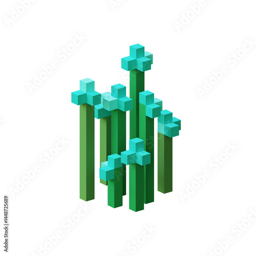 turquoise pixel flower png cute 3d flower retro game asset pixel art voxel collection