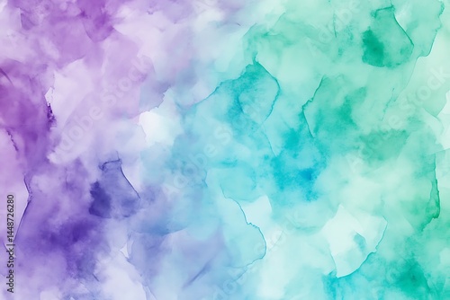 Serene watercolor blend of purple and teal evoking calm and tranquility with soft color transitions and a dreamy