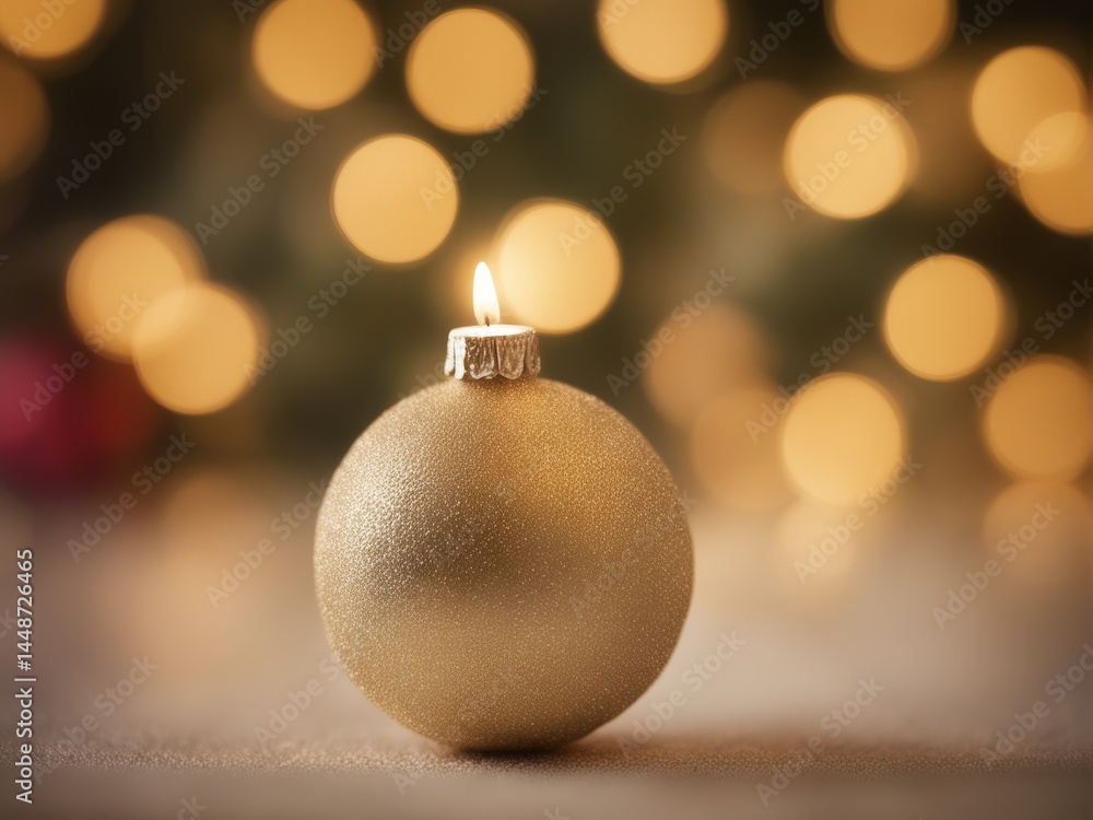 christmas ball and candle on blurred background. new year xmas themed theme christmas ball and candle on blurred background. new year xmas themed theme