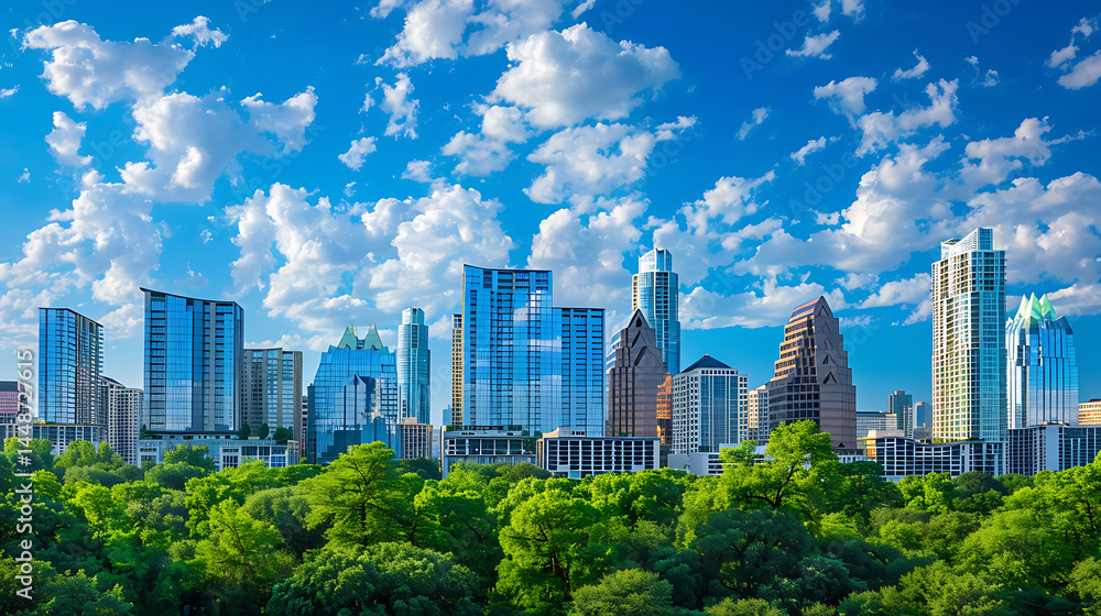 Fototapeta premium Austin, Texas Skyline with Lush Green Trees