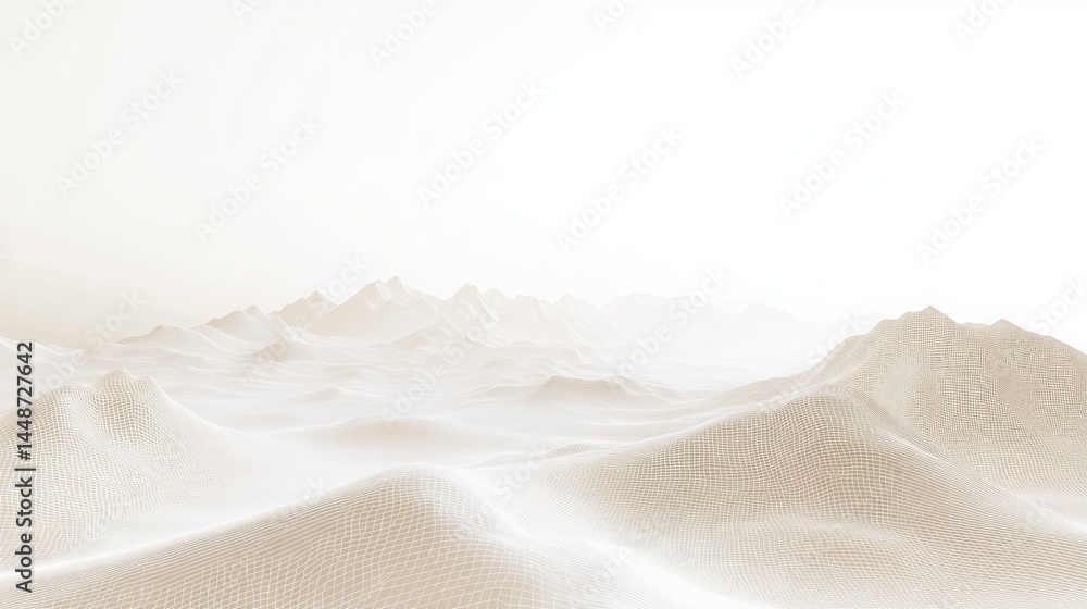 Obraz premium A minimalist, digitally rendered, beige landscape with distant peaks.