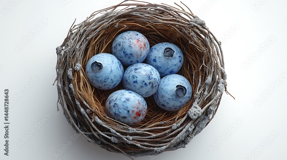 Obraz premium High Resolution Photo Of Blue Speckled Eggs In A Birds Nest On White