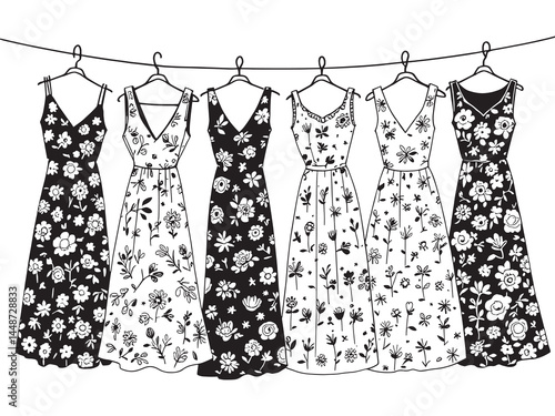 Floral Dress line art icon minimalist design illustration style