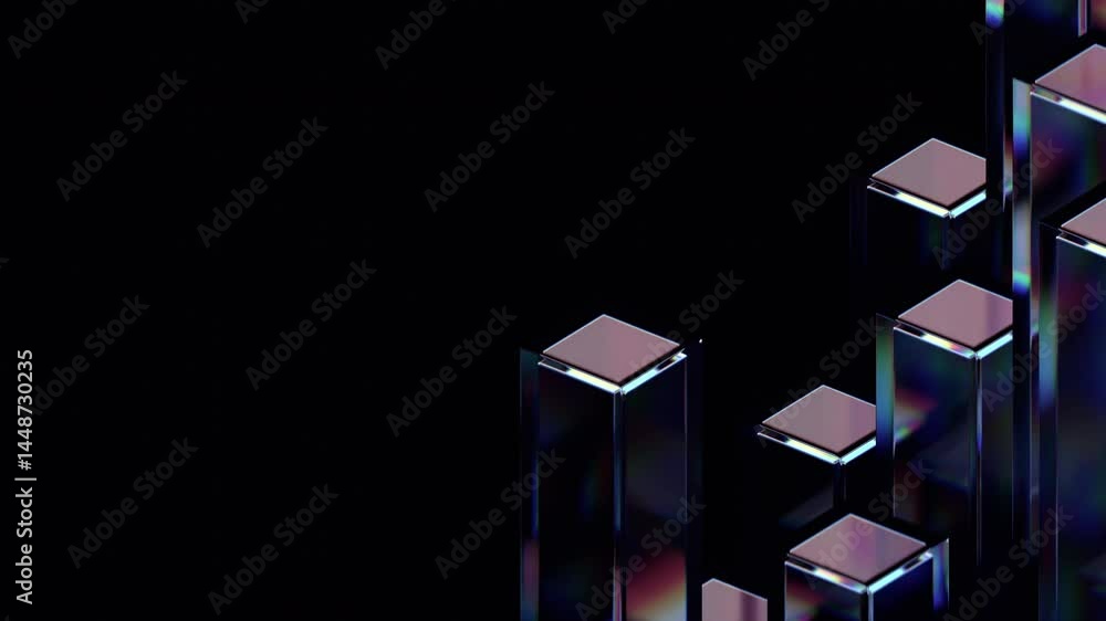 Abstract animation, geometric design with moving glass blocks, 4k looping video, 3d render