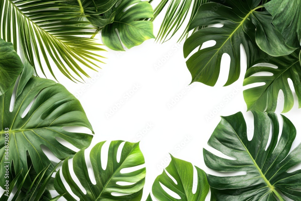 Lush Green Tropical Leaves Frame on White Lush Green Tropical Leaves Frame on White