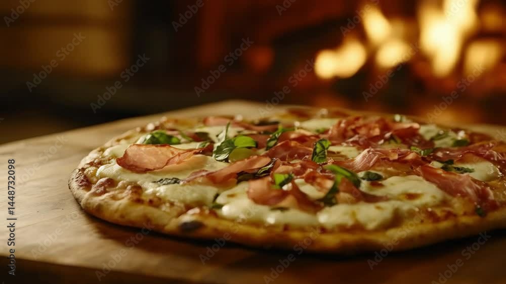 Rustic wood-fired pizza topped with savory meats and fresh herbs
Rustic wood-fired pizza topped with savory meats and fresh herbs
