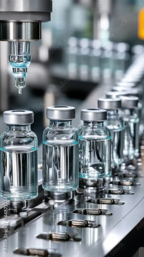 Automatic machine filling glass vials with liquid medicine Automatic machine filling glass vials with liquid medicine