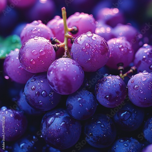 Wallpaper Mural Fresh Grapes with Water Droplets Close-up Purple and Blue Hues Torontodigital.ca