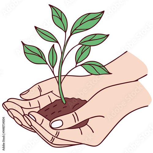 Hands Gently Holding a Young Plant Symbolizing Care and Environmental Responsibility