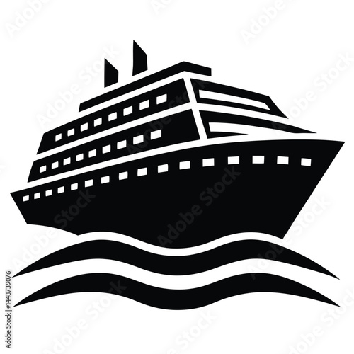 Majestic Cruise Ship Icon A Black and White Vector Illustration