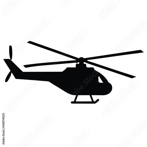 Black Silhouette Helicopter Icon Vector Graphic for Aviation Designs