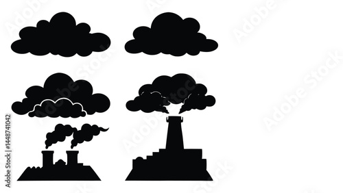 Industrial Pollution Smoke Stacks and Air Pollution Icons