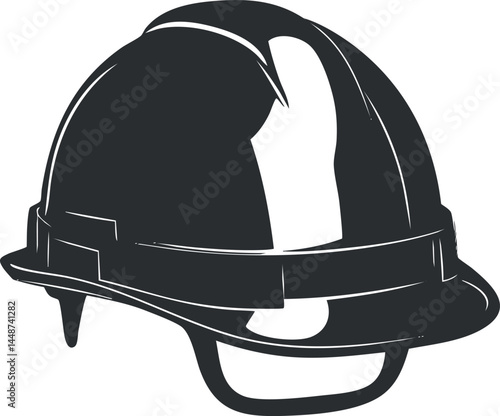 Black and white illustration of a construction safety helmet for head protection in industrial work
