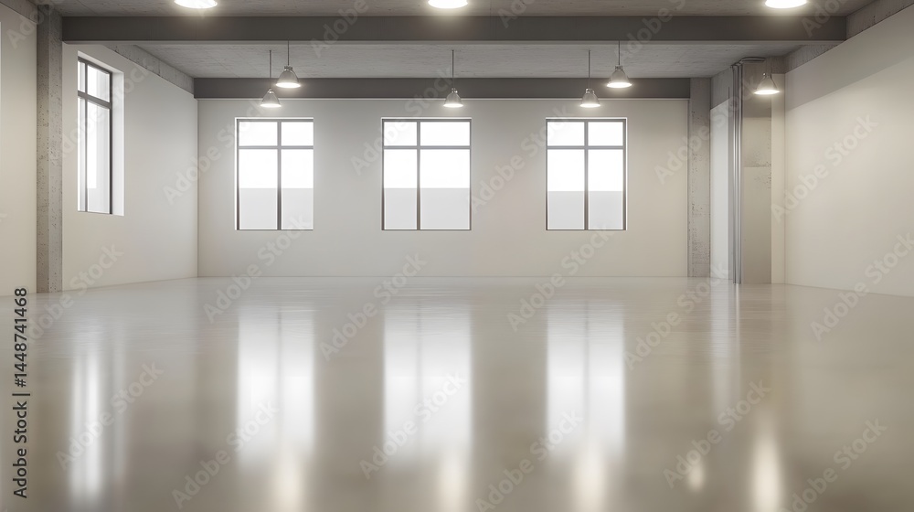 Empty Modern Loft Space Interior Design Polished Concrete Floor Large Windows Empty Modern Loft Space Interior Design Polished Concrete Floor Large Windows