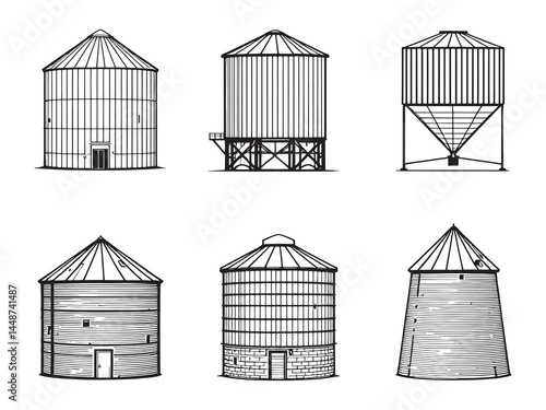 Grain Bin line art icon farming structure outline