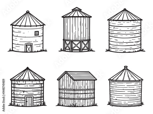 Grain Bin line art icon rural storage design