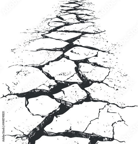 Close-up view of cracked dry earth ground with deep fractures and rough texture