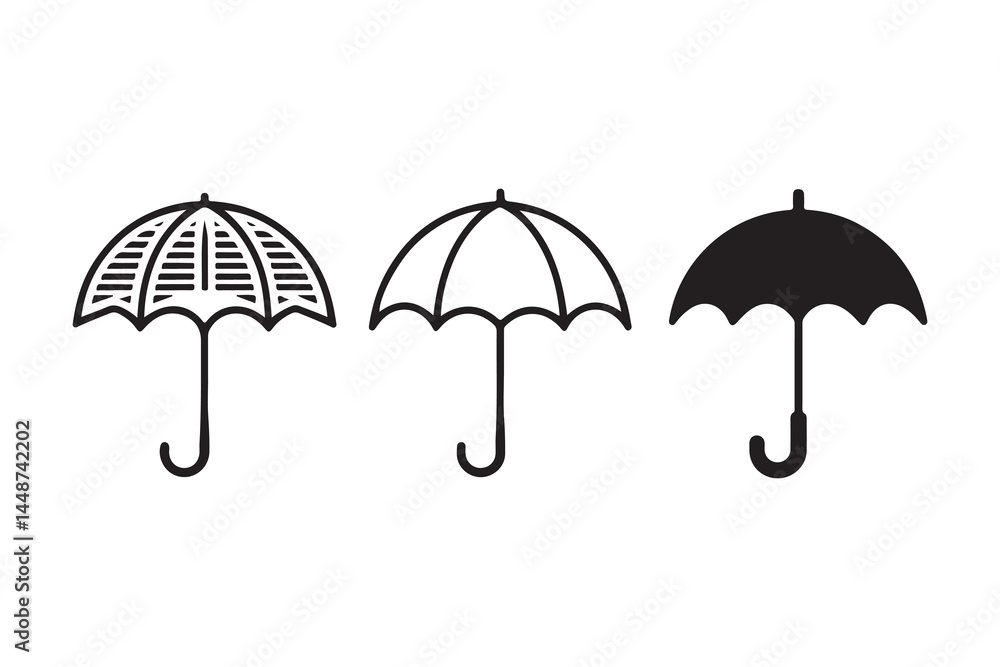 Black and Line Art Umbrellas – Vector Rain Protection Icon Set Black and Line Art Umbrellas – Vector Rain Protection Icon Set