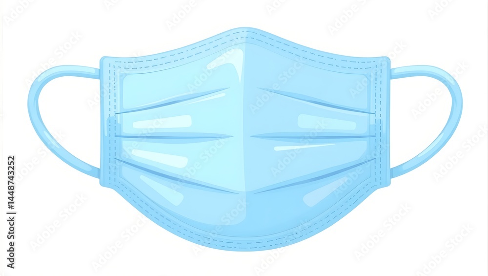 Clean cartoon medical mask icon with soft blue and earloops. Clean cartoon medical mask icon with soft blue and earloops.
