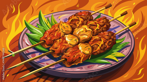Beef grilled to perfection, wrapped in spice.
Peanuts, paprika, and chili dust every bite.
Bold colors and textures of Nigerian cuisine.
Excellent for bold and flavorful vector designs.

