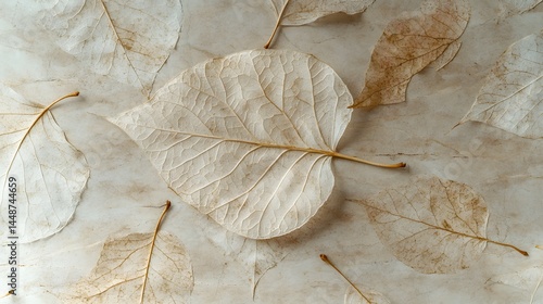 Wallpaper Mural Dried Leaves on Beige Marble Background Autumn Nature Texture Torontodigital.ca