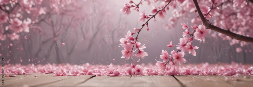 Fototapeta premium Mesmerizing pink sakura petal dance, soft focus background, abstract, vibrant, cherry