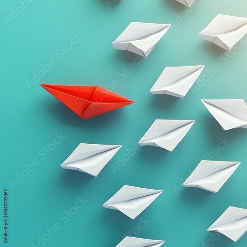 Free Download Red Paper Boat Leading White Fleet, Unique Leadership Concept - GFXLoad