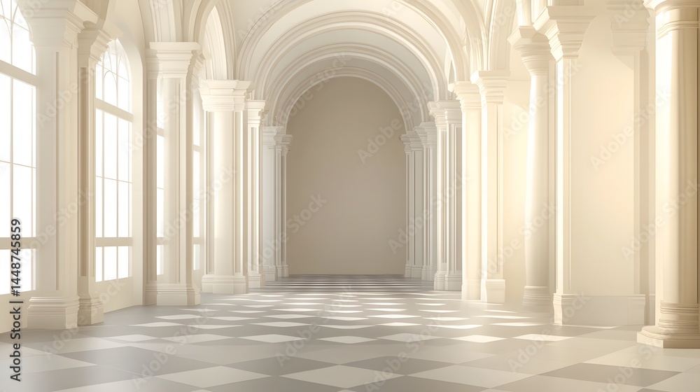 Fototapeta premium Elegant White Columns Archway Hallway Interior Design