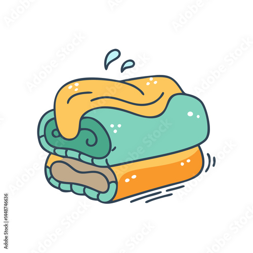 Freshly laundered towels stacked neatly in a pile soft bath towel cartoon illustration home textile