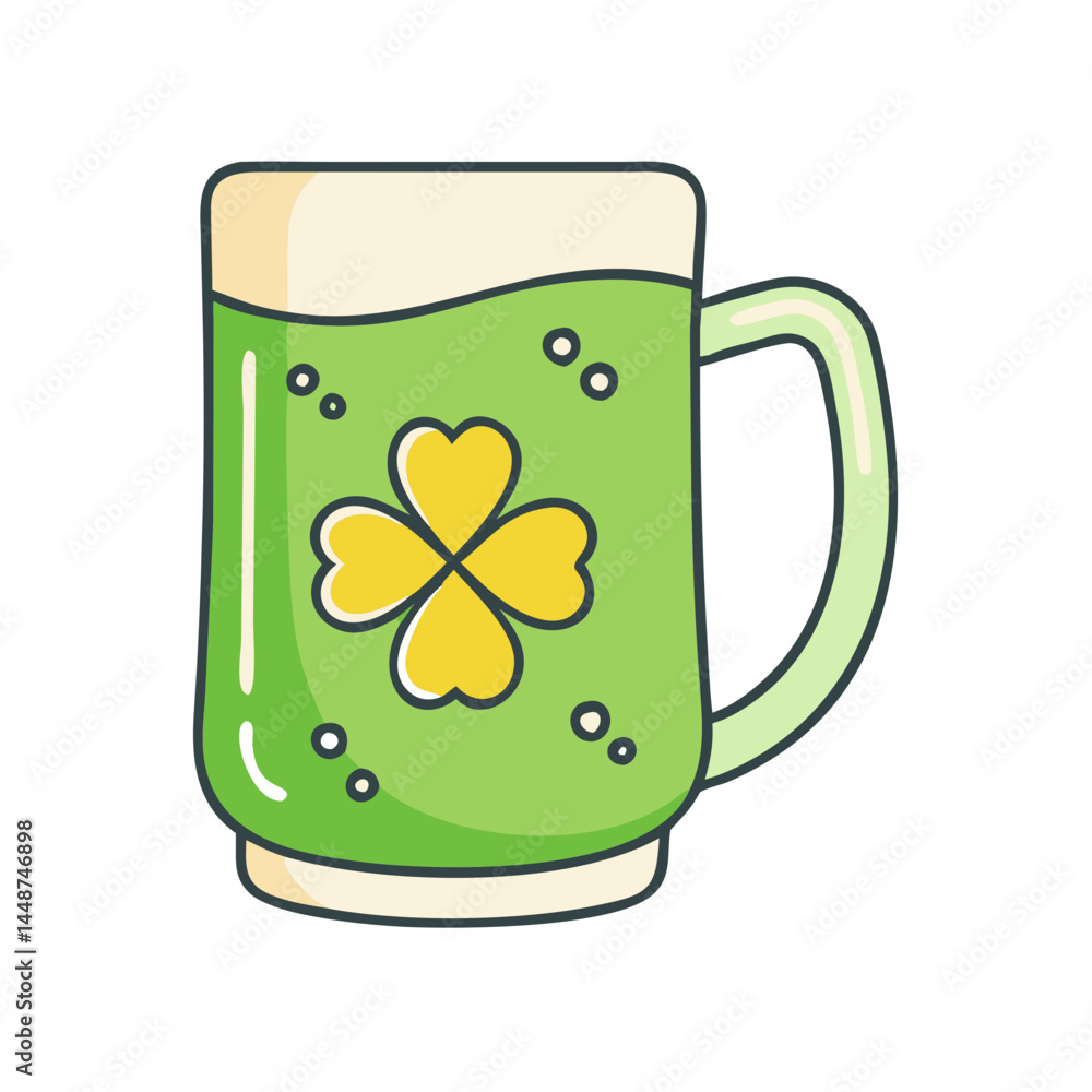 Obraz premium St patrick's day green beer mug with shamrock clover illustration for irish celebration party