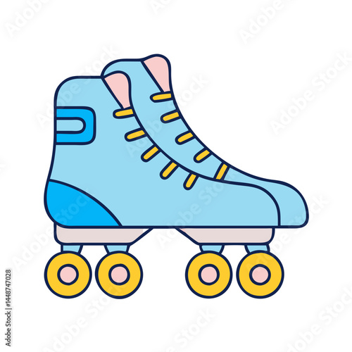 Roller skate illustration of vintage blue roller skates for recreation and roller skating fun sport