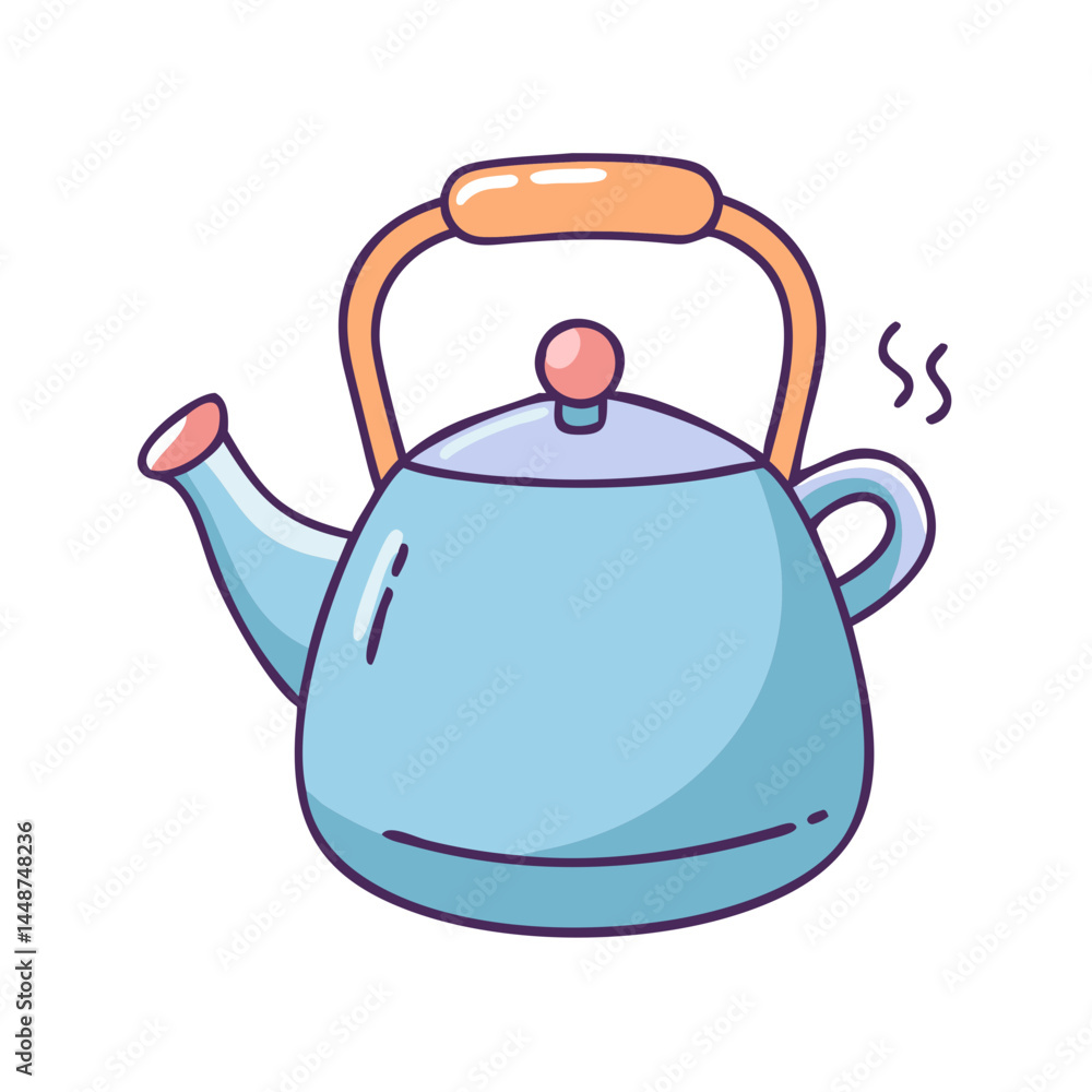Obraz premium Cute cartoon kettle teapot illustration for tea time kitchenware and beverage preparation design asset
