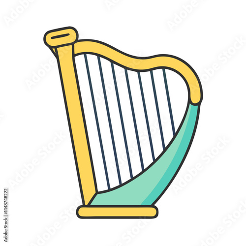 Illustration of a harp musical instrument, stringed instrument, classical music, orchestra, harpist