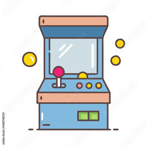 Arcade game machine vector illustration, retro gaming console, vintage entertainment, classic arcade cabinet