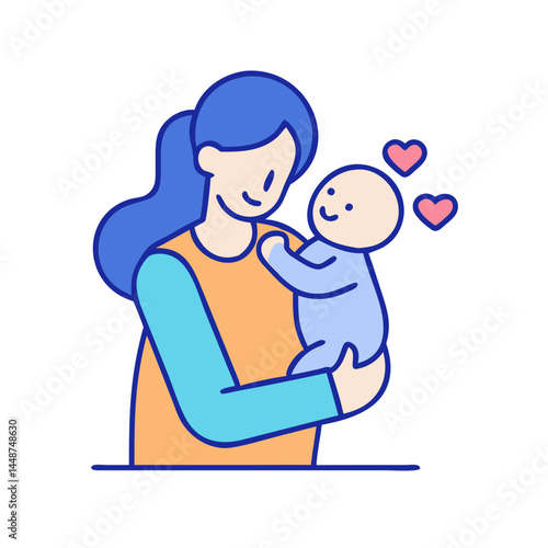 Mother holding baby vector illustration for motherhood parenting and family love concept