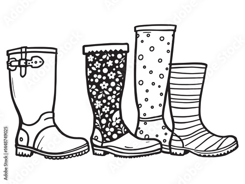 Gumboots line art icon illustration for fashion design