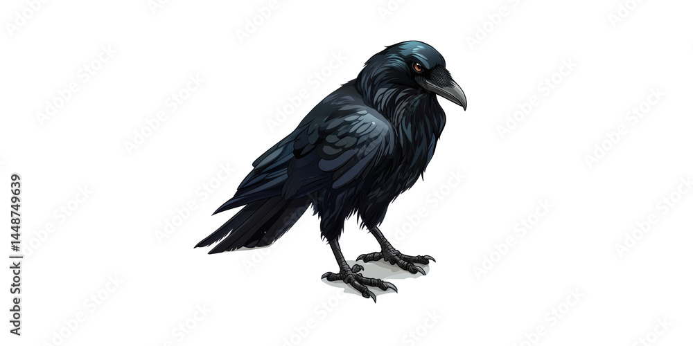 Fototapeta premium Raven Illustration. Symbol Of Mystery And Intelligence In Nature Art Isolated On Transparent Background