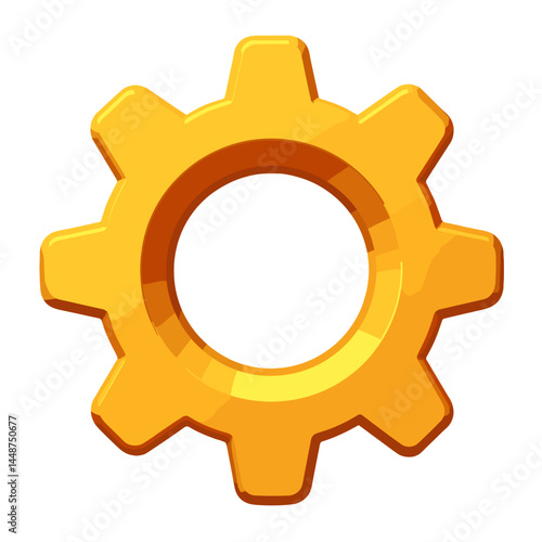 Yellow gear icon in 3D style for mechanical design  