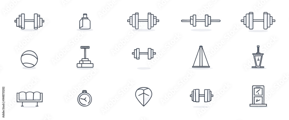 icon sheet, simple shapes, Barbell icons icon sheet, simple shapes, Barbell icons