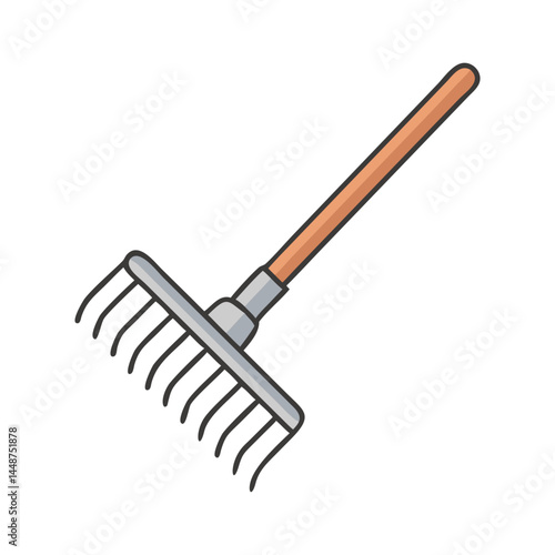 Illustration of garden rake tool, leaf rake, yard rake, tool for gardening and landscaping work, equipment