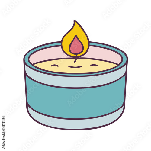 Scented candle burning in a container vector illustration for home fragrance and decor ideas