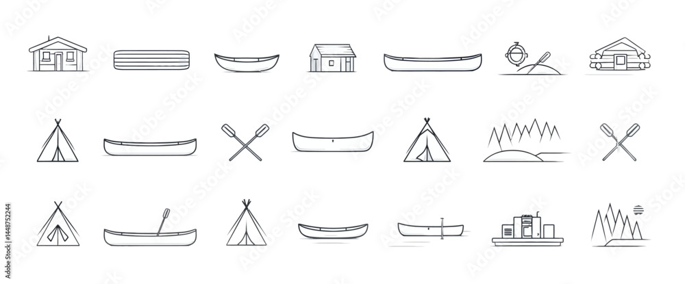 Fototapeta premium icon sheet, simple shapes, Canoe icons
