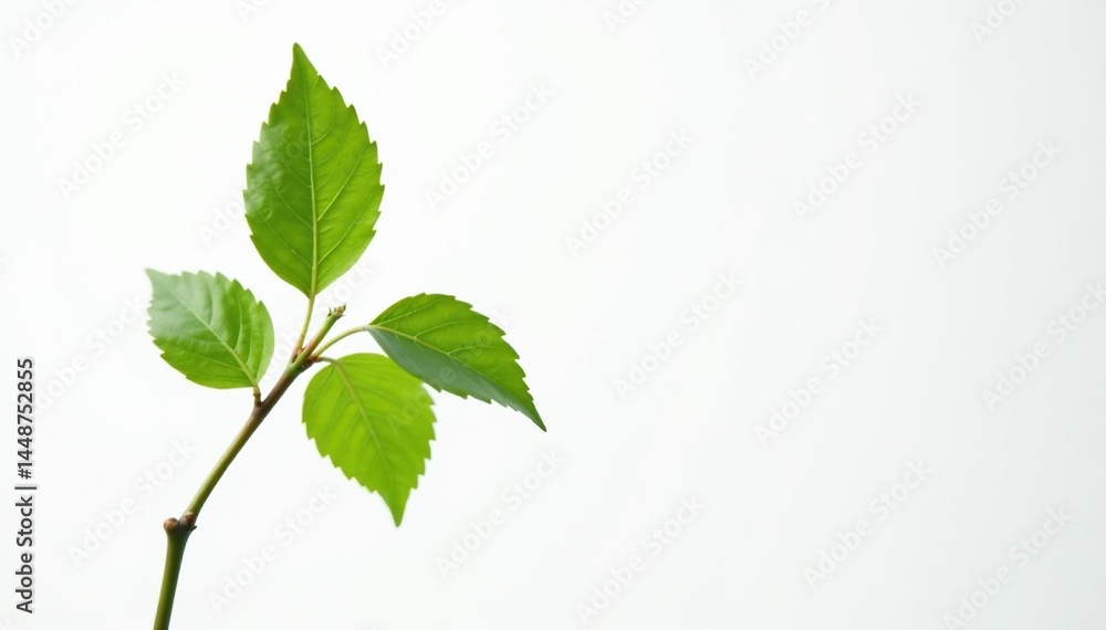 Single, delicate sapling against pure white backdrop, design, ecology, sprout Single, delicate sapling against pure white backdrop, design, ecology, sprout
