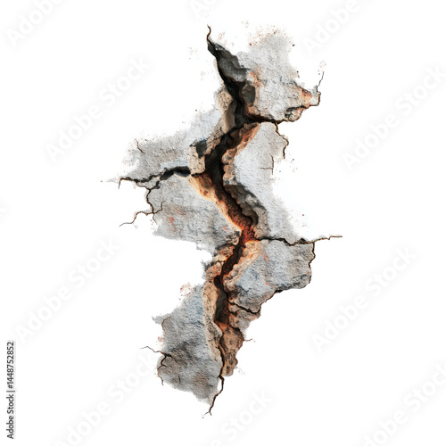 Cracked Concrete Wall: A Stunning Abstract of Architectural Decay , isolated on white background PNG