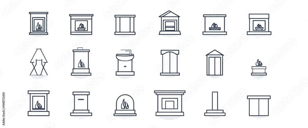 icon sheet, simple shapes, Fireplace icons icon sheet, simple shapes, Fireplace icons