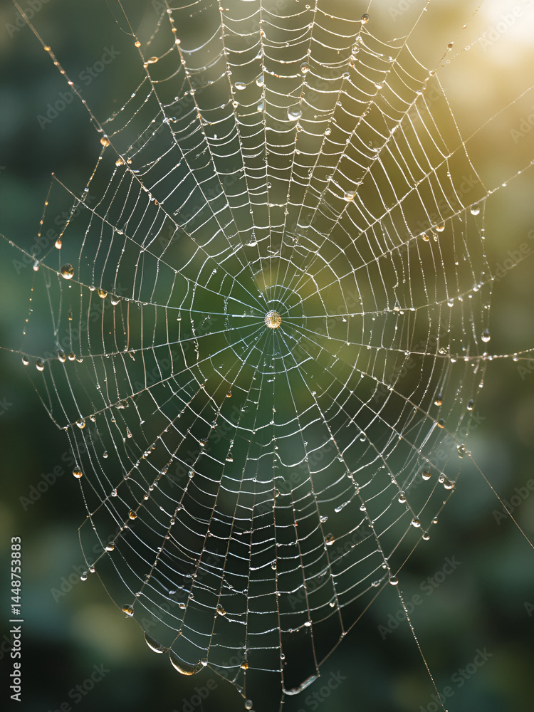 Naklejka premium fresh morning dewdrops on the spiderweb